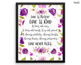 Love Is Patient Love Is Kind Print, Beautiful Wall Art with Frame and Canvas options available