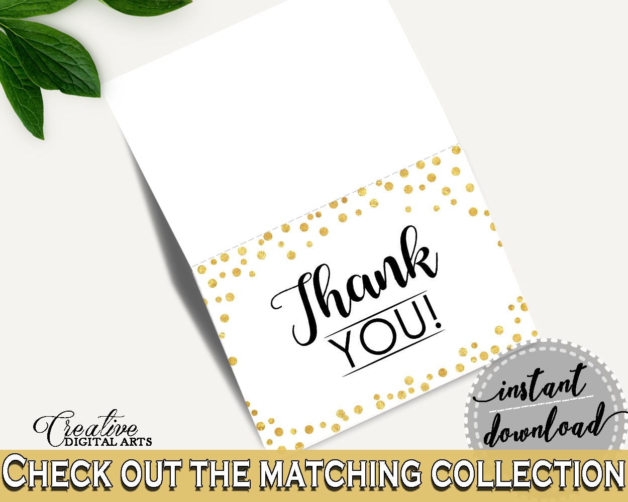 Thank You Card Bridal Shower Thank You Card Confetti Bridal Shower Thank You Card Bridal Shower Confetti Thank You Card Gold White CZXE5 - Digital Product