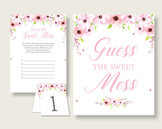 Flower Blush Guessing Game Baby Shower Girl, Pink Green Guess The Sweet Mess Game Printable, Dirty Diaper Game, Instant Download, VH1KL