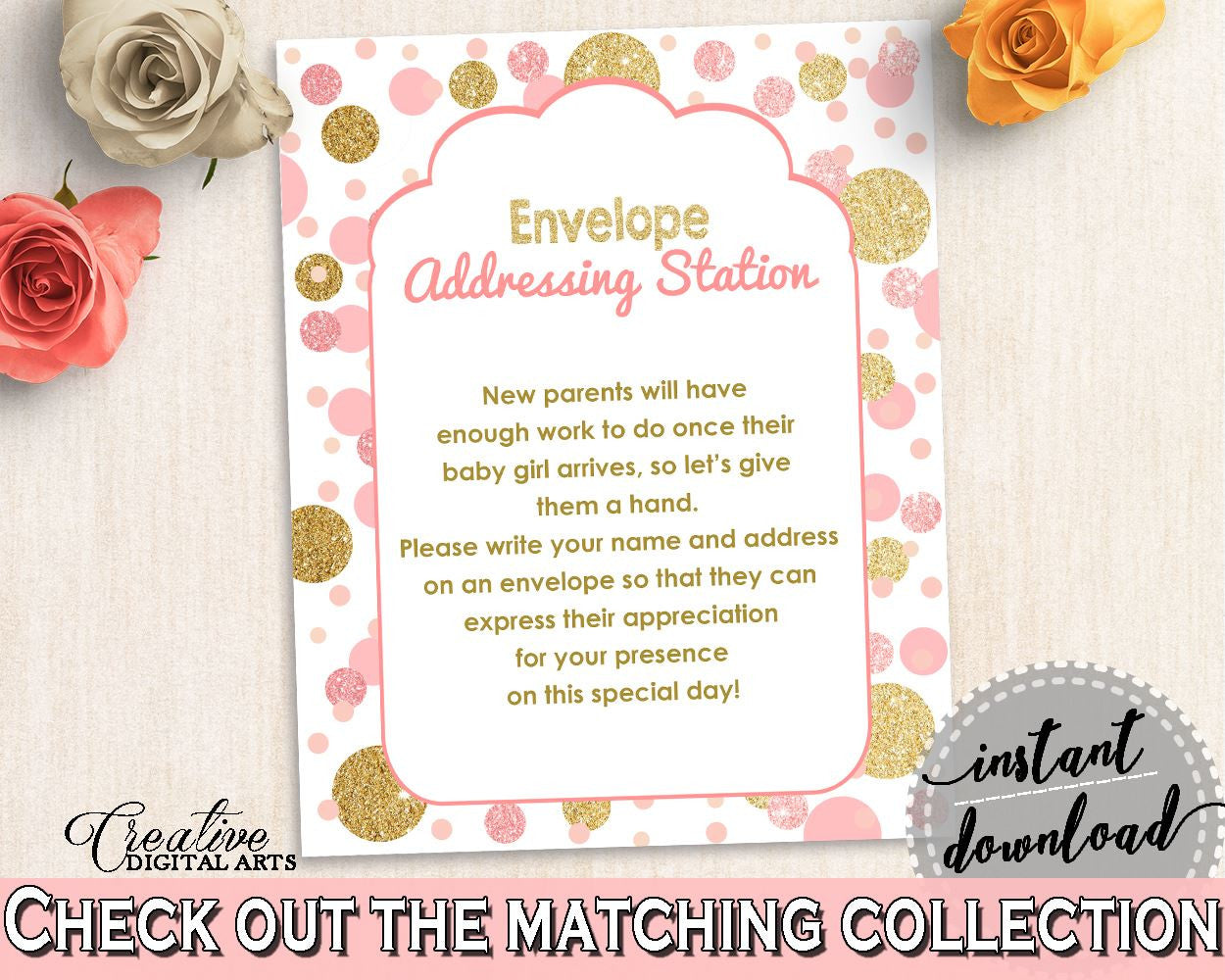 Pink Gold Envelope Addressing, Baby Shower Envelope Addressing, Dots Baby Shower Envelope Addressing, Baby Shower Dots Envelope RUK83 - Digital Product