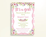 Invitation Baby Shower Invitation Pink Baby Shower Invitation Baby Shower Flowers Invitation Pink Green party plan instant download 5RQAG - Digital Product