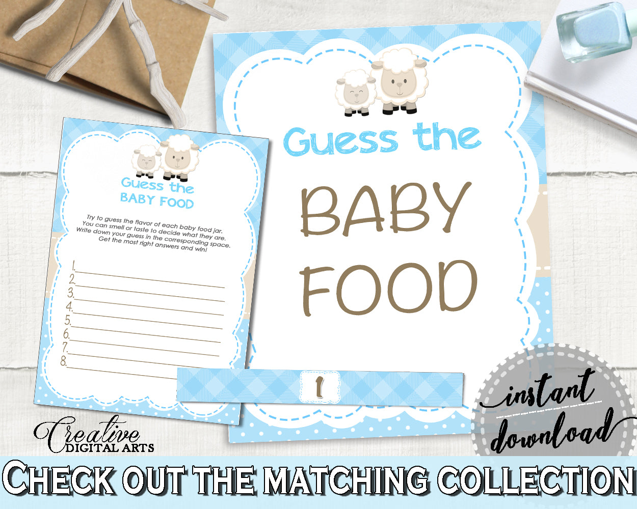 Little Lamb Blue GUESS The BABY FOOD baby shower boy game blue theme sheep printable, digital files, Jpg Pdf, instant download - fa001