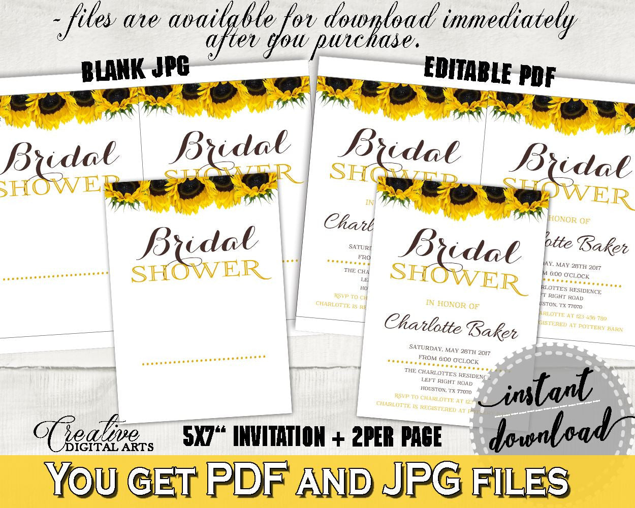 Invitation Bridal Shower Invitation Sunflower Bridal Shower Invitation Bridal Shower Sunflower Invitation Yellow White party décor SSNP1 - Digital Product