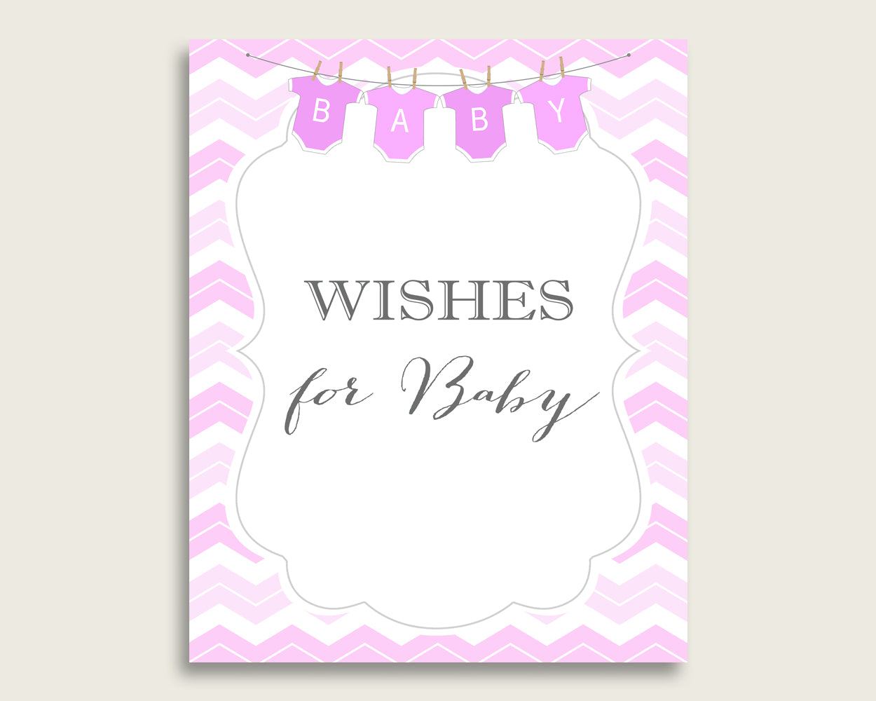 Pink White Wishes For Baby Cards & Sign, Chevron Baby Shower Girl Well Wishes Game Printable, Instant Download, Zig Zag Theme Popular cp001