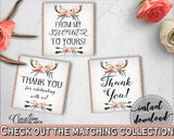 Antlers Flowers Bohemian Bridal Shower Thank You Tags Square in Gray and Pink, thanks tags, deer skull antlers, party decor, prints - MVR4R - Digital Product