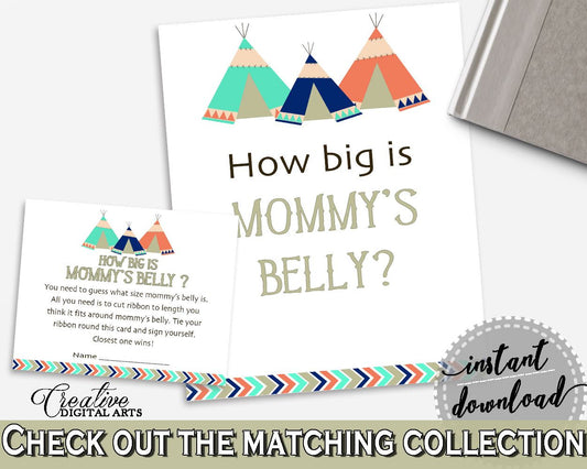 Mommy's Belly Baby Shower Mommy's Belly Tribal Teepee Baby Shower Mommy's Belly Baby Shower Tribal Teepee Mommy's Belly Green Navy - KS6AW - Digital Product