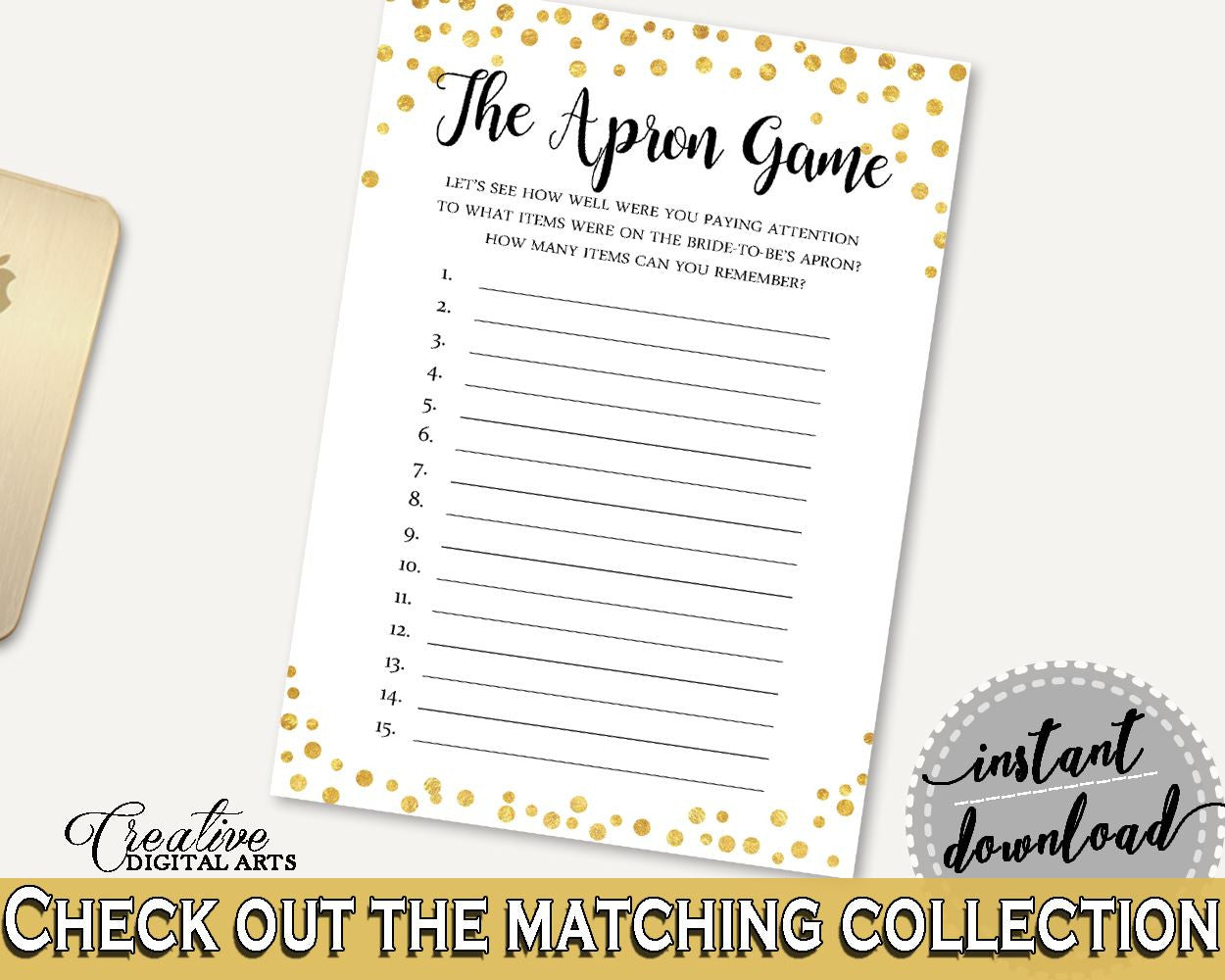 The Apron Game Bridal Shower The Apron Game Confetti Bridal Shower The Apron Game Bridal Shower Confetti The Apron Game Gold White CZXE5 - Digital Product