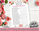 How Well Do You Know The Bride To Be in Bohemian Flowers Bridal Shower Pink And Red Theme, who knows bride best, party ideas - 06D7T - Digital Product