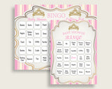 Royal Princess Baby Shower Bingo Cards Printable, Pink Gold Baby Shower Girl, 60 Prefilled Bingo Game Cards, Tiara Crown Gold rp002