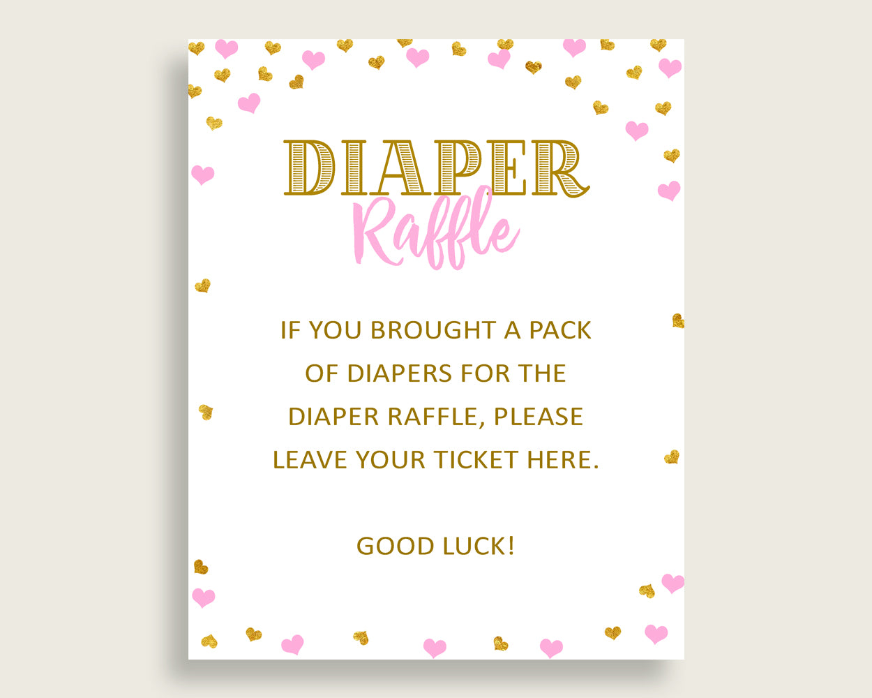 Diaper Raffle Baby Shower Diaper Raffle Hearts Baby Shower Diaper Raffle Baby Shower Hearts Diaper Raffle Pink Gold party supplies bsh01