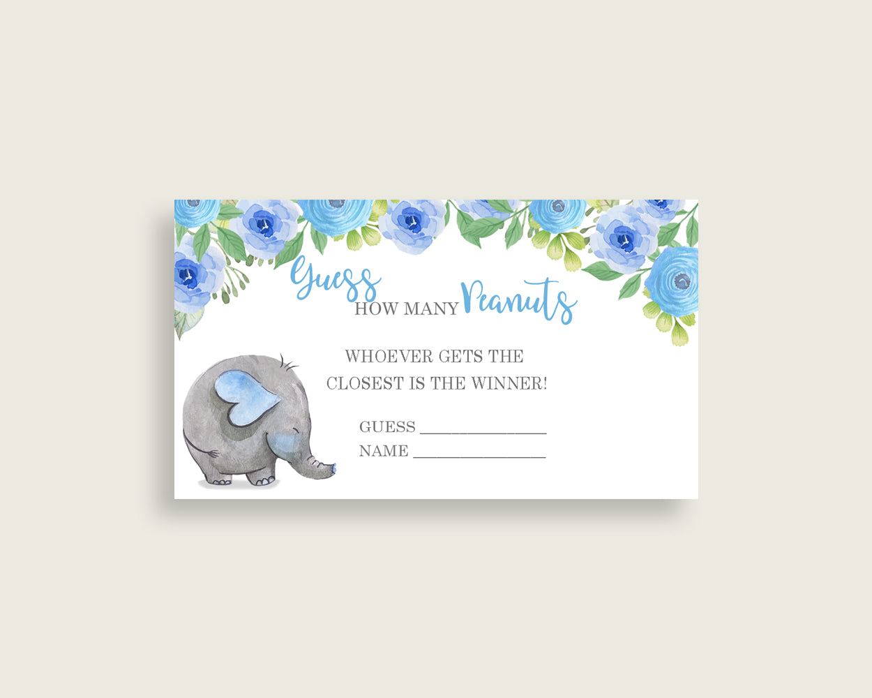 Blue Gray Candy Guessing Game, Elephant Blue Baby Shower Boy Sign And Cards, Guess How Many Candies, Candy Jar Game, Jelly Beans ebl01