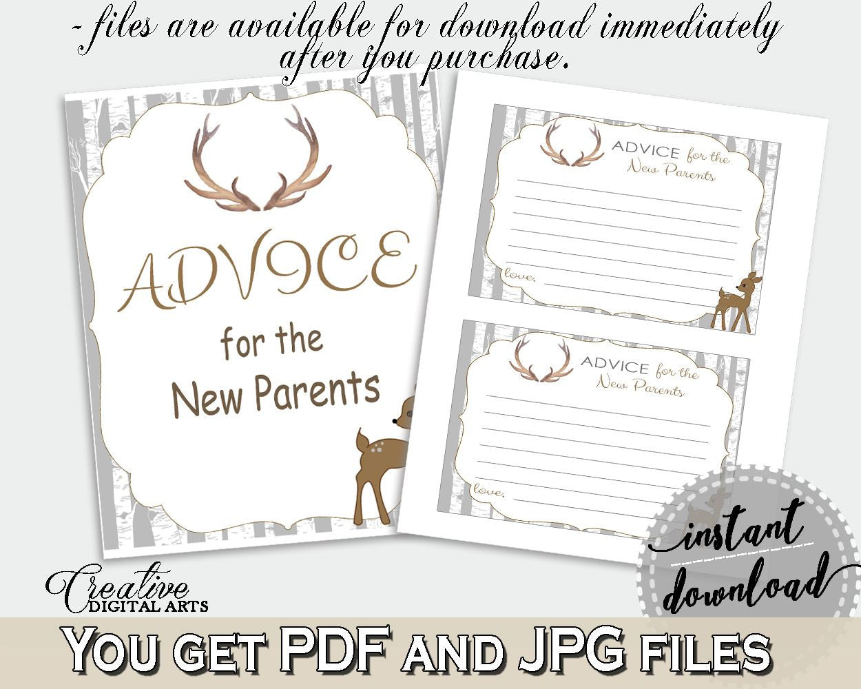 Advice Cards Baby Shower Advice Cards Deer Baby Shower Advice Cards Baby Shower Deer Advice Cards Gray Brown instant download - Z20R3 - Digital Product