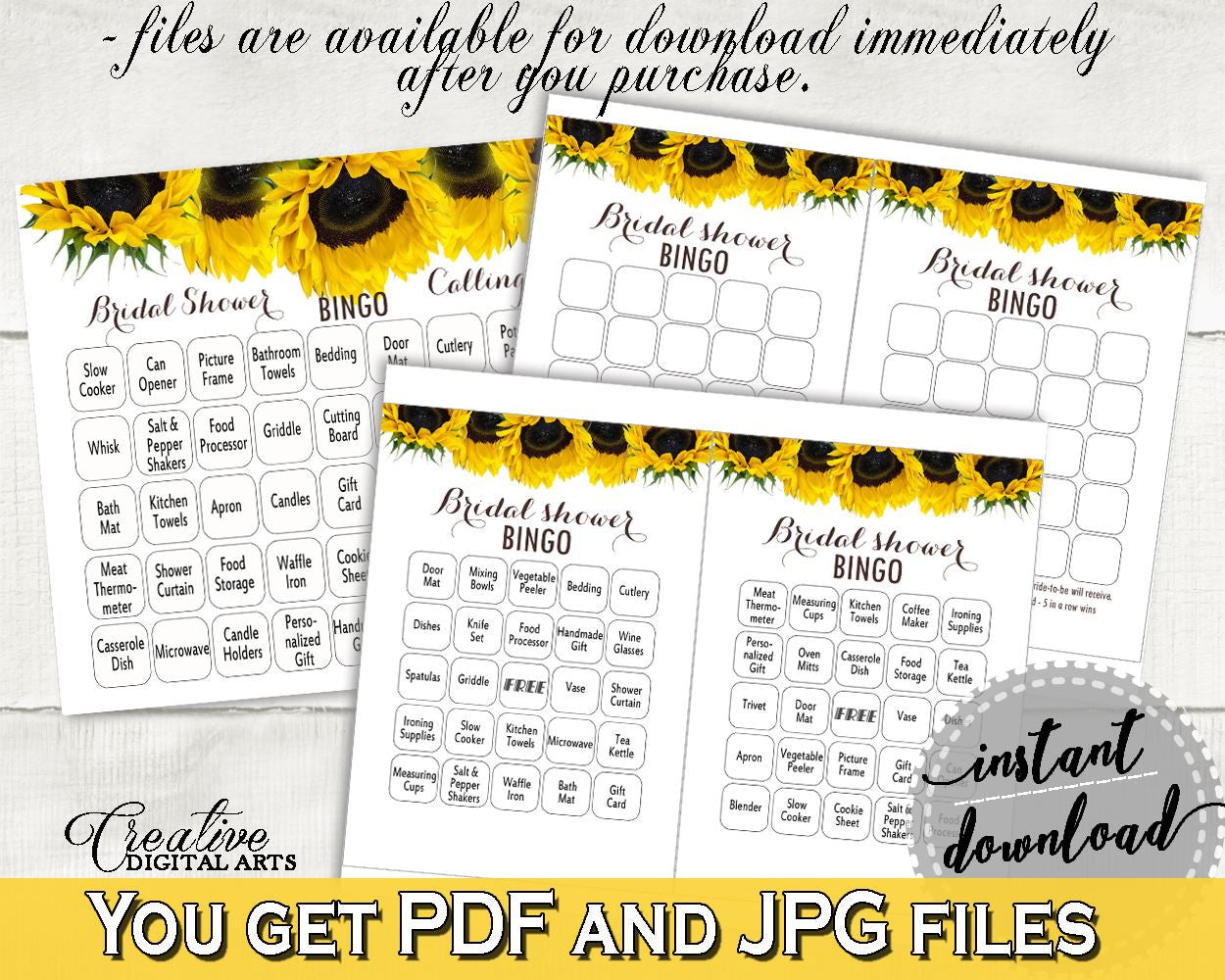 Bingo Bridal Shower Bingo Sunflower Bridal Shower Bingo Bridal Shower Sunflower Bingo Yellow White instant download, pdf jpg, prints SSNP1 - Digital Product