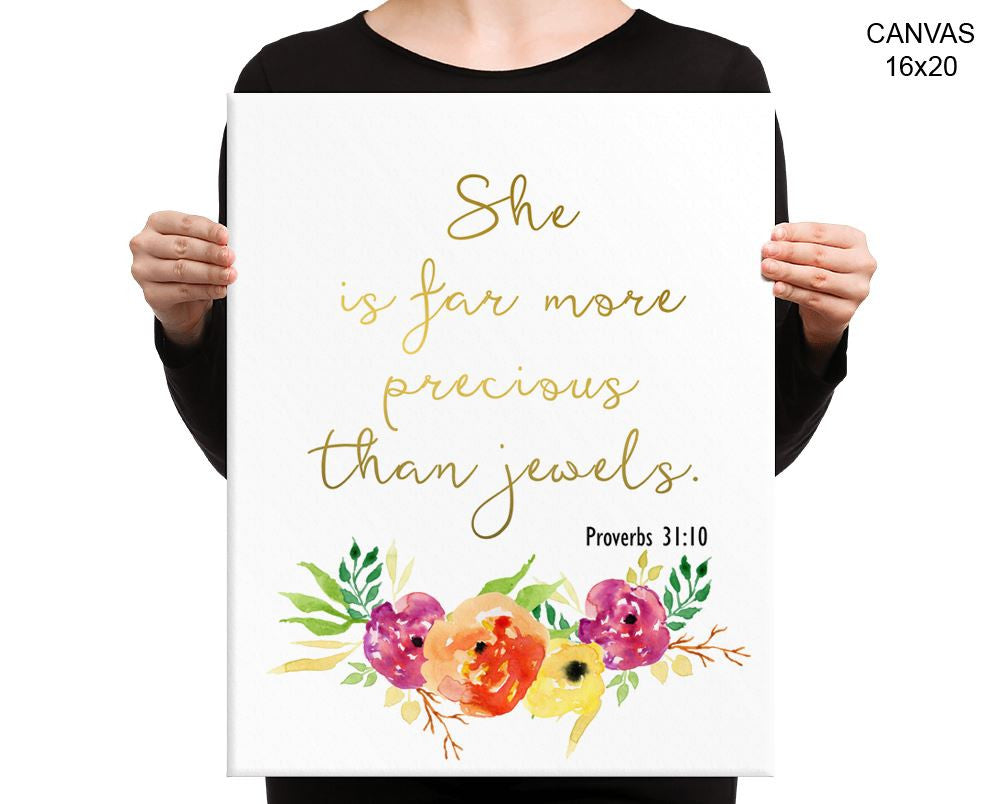 She Is Far More Precious Than Jewels Print, Beautiful Wall Art with Frame and Canvas options