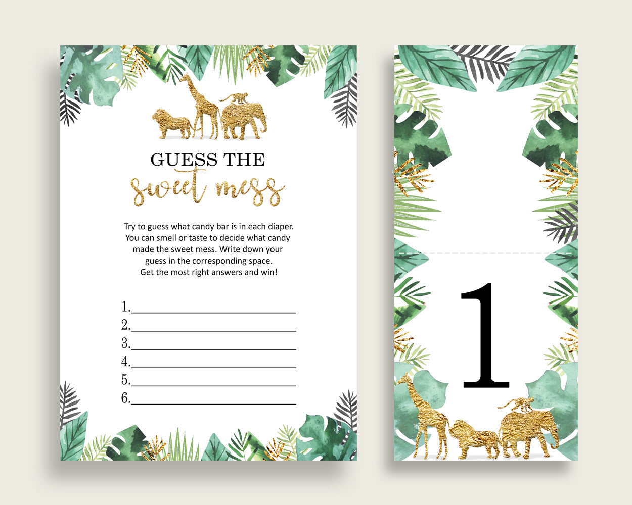 Jungle Guessing Game Baby Shower Gender Neutral, Gold Green Guess The Sweet Mess Game Printable, Dirty Diaper Game, Instant Download, EJRED