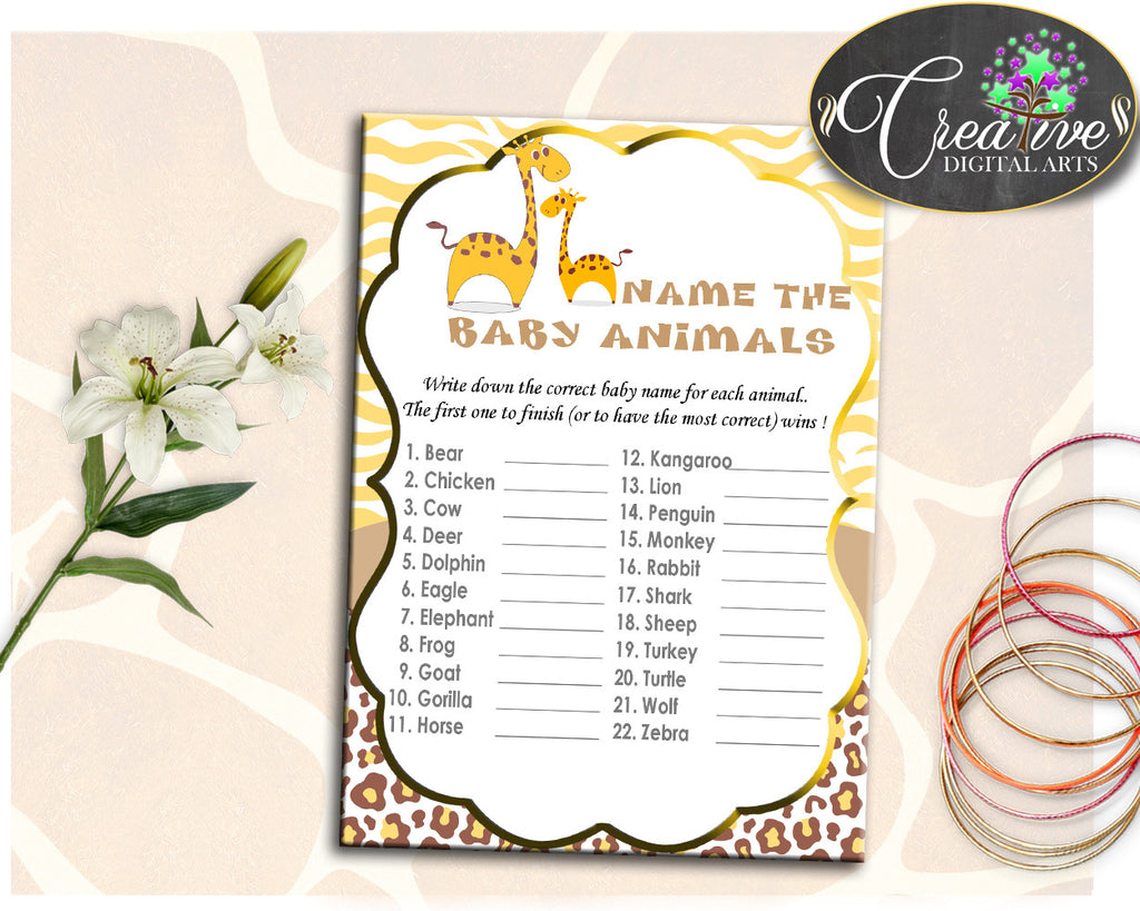 Giraffe Place CARDS or FOOD TENTS editable in brown yellow theme