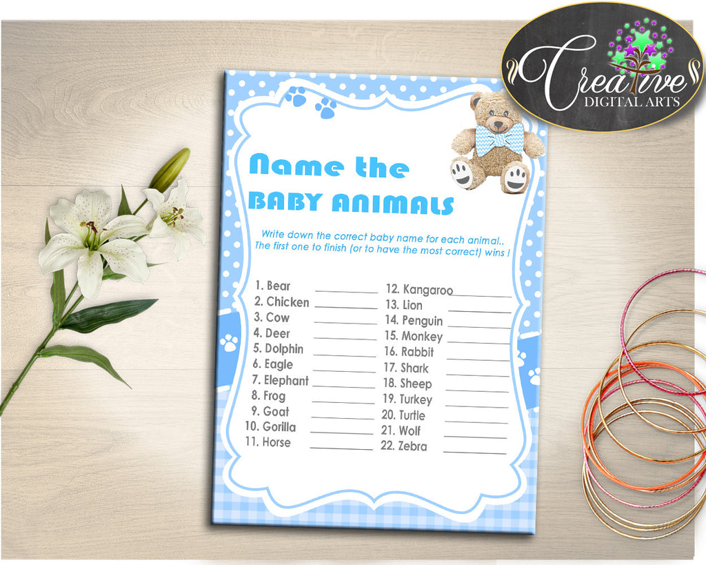 Teddy Bear Baby Shower NAME The BABY ANIMALS, baby shower game printable, baby shower printables, jpg, pdf, instant download - tb001