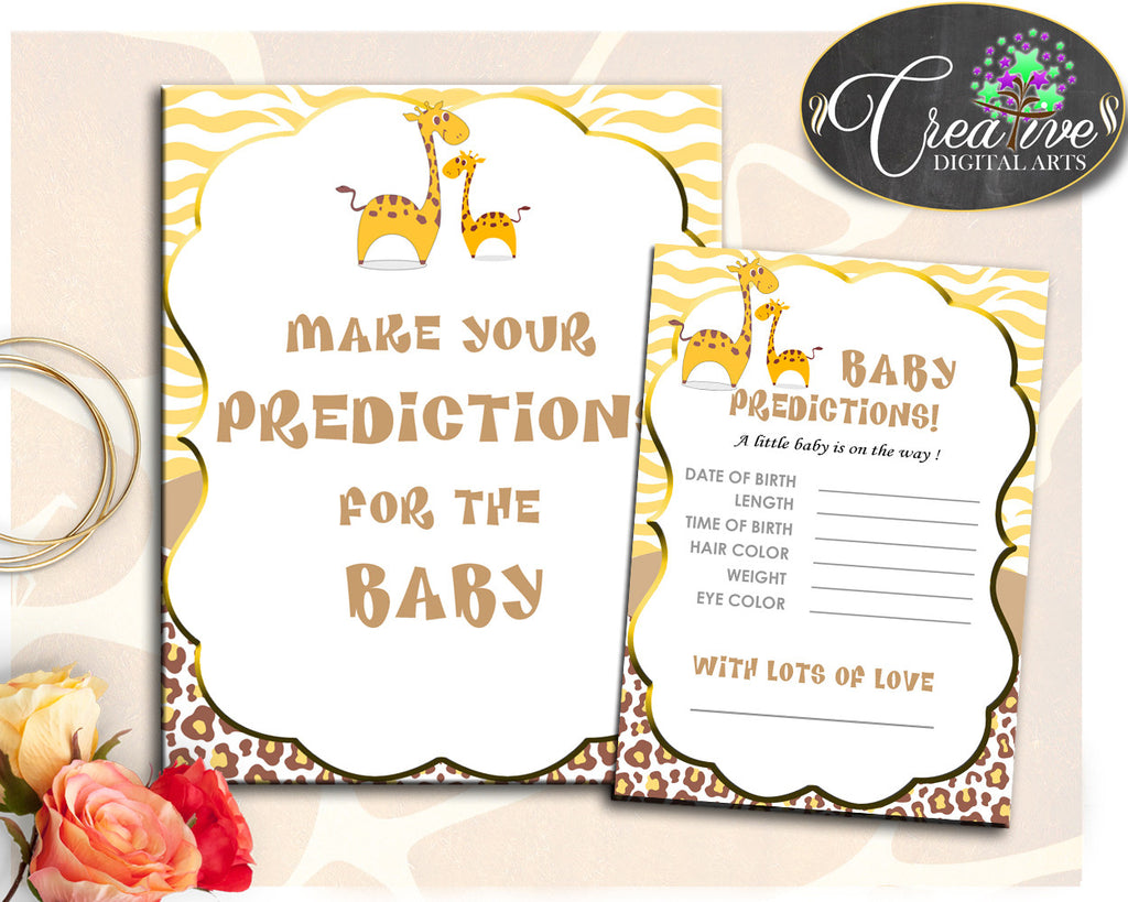 PREDICTIONS FOR BABY giraffe baby shower sign and cards activity printable theme for boy or girl, digital files, instant download - sa001