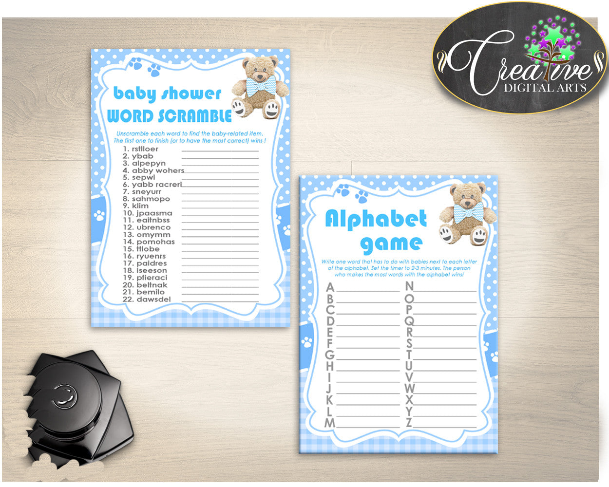 Teddy Bear Baby Shower Games Package, 8 Printable Blue Games, Baby Shower Games Printable, Baby Shower Boy - Instant Download - tb001