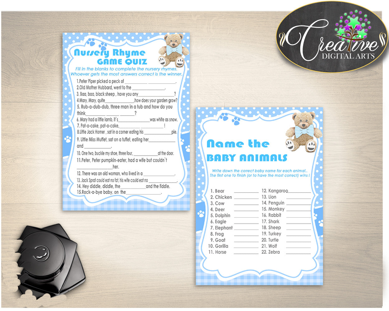 Teddy Bear Baby Shower Games Package, 8 Printable Blue Games, Baby Shower Games Printable, Baby Shower Boy - Instant Download - tb001