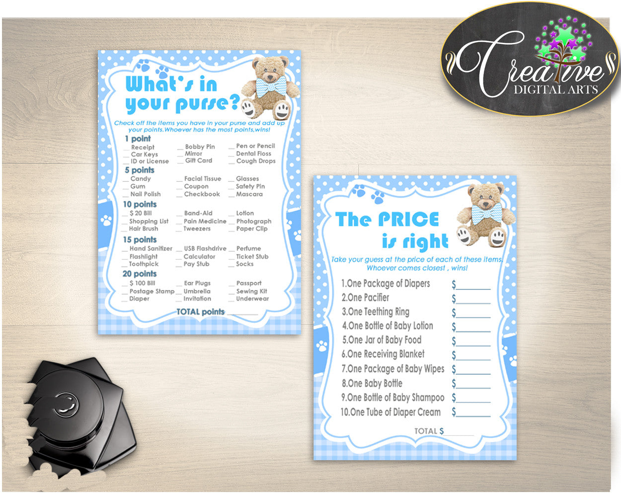 Teddy Bear Baby Shower Games Package, 8 Printable Blue Games, Baby Shower Games Printable, Baby Shower Boy - Instant Download - tb001