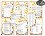 Giraffe Baby Shower Games Boy or Girl package bundle set printable brown yellow theme, 8 games set, digital files - Instant Download - sa001
