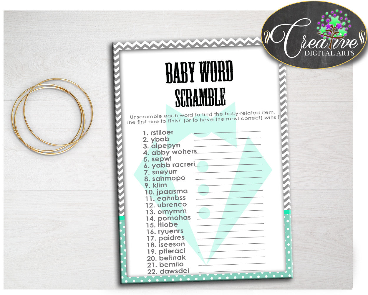 Little Man Gentleman Suit WORD SCRAMBLE baby boy shower game mint green printable theme, digital files, Jpg Pdf, instant download - lm001