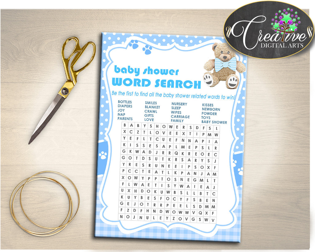 Boy Baby Shower WORD SEARCH game printable, teddy bear game, baby shower teddy bear, digital files, Jpg and Pdf, instant download - tb001
