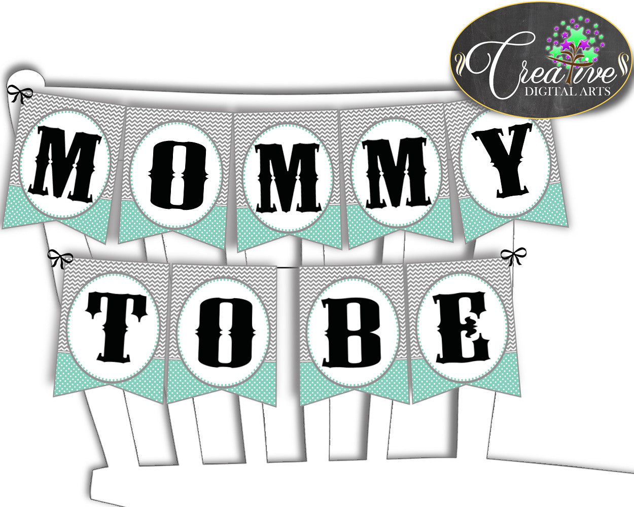 Baby shower little man CHAIR BANNER boy gentleman decoration printable in mint green gray theme, digital files, instant download - lm001