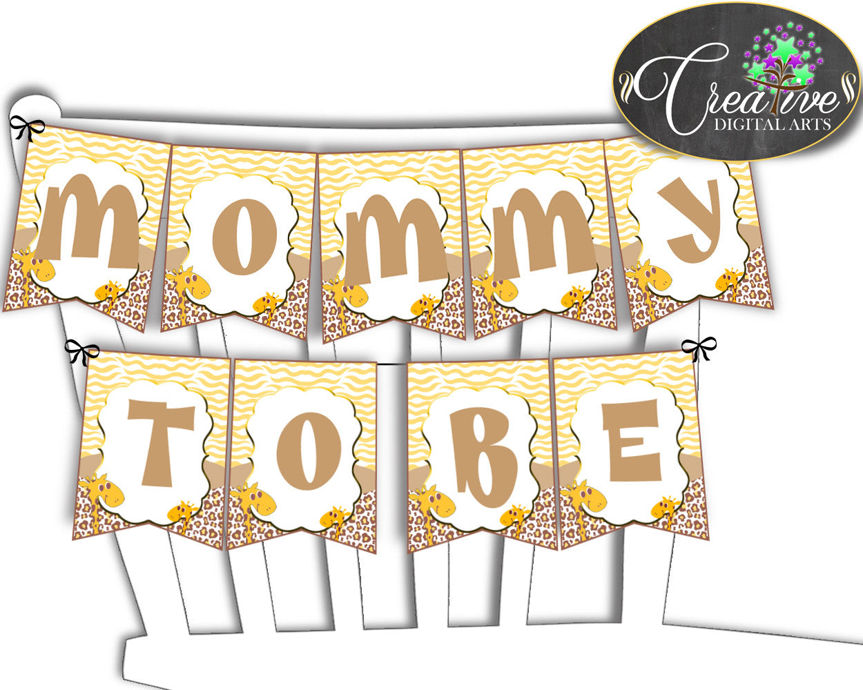 Giraffe Baby shower CHAIR BANNER boy or girl shower printable in brown yellow theme, digital files, Jpg Pdf, instant download - sa001