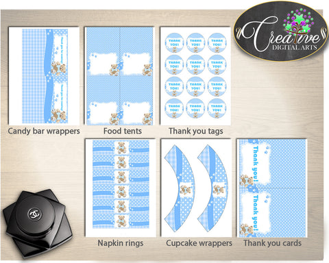 Teddy Bear Baby Shower Decorations Package, blue baby shower decorations printable, bundle decor, digital Jpg Pdf - Instant Download - tb001