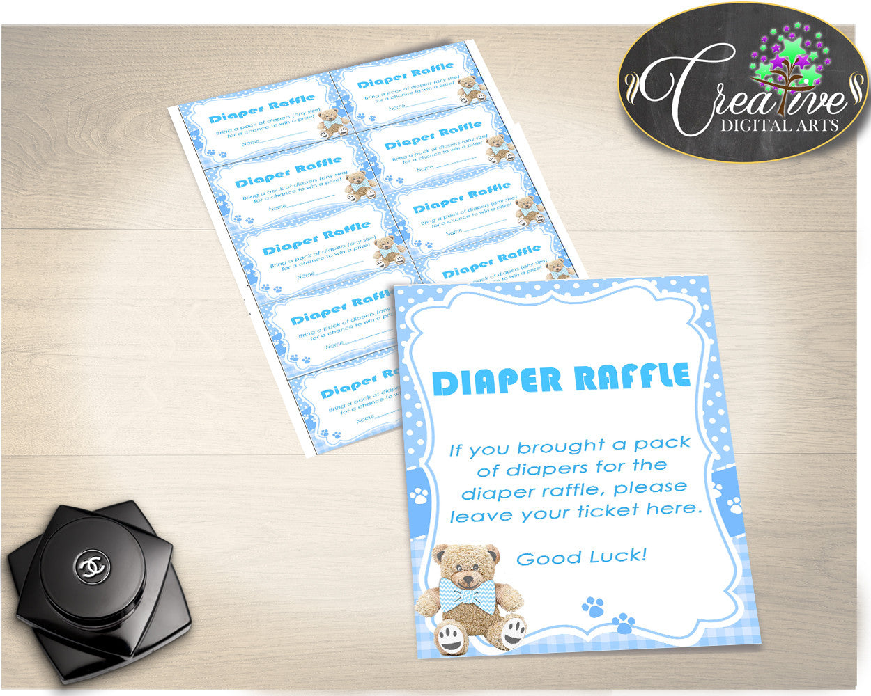 Teddy Bear DIAPER RAFFLE inserts ticket printable, baby shower diaper raffle, boy baby shower, Digital, Jpg Pdf, instant download - tb001