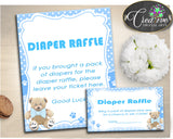 Teddy Bear DIAPER RAFFLE inserts ticket printable, baby shower diaper raffle, boy baby shower, Digital, Jpg Pdf, instant download - tb001