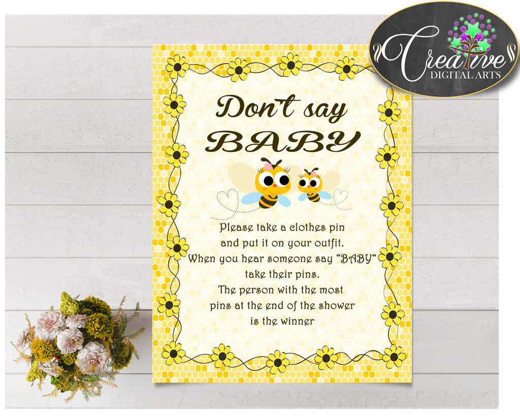 DON'T SAY BABY game for baby shower with yellow bees, instant download - bee01