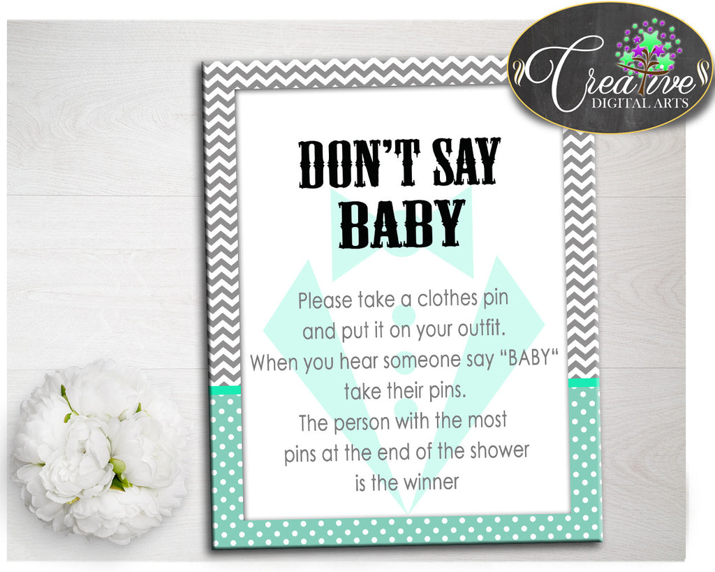 DON'T SAY BABY game little man baby boy shower gentleman with mint green gray color theme, digital files jpg pdf, instant download - lm001