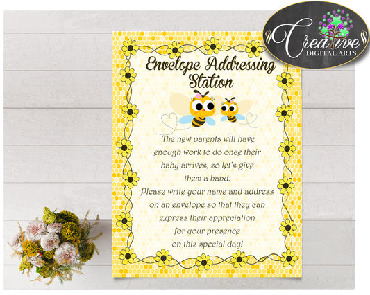 ENVELOPE ADDRESSING STATION baby shower sign, bee baby shower, bumble baby shower sign, instant download, digital pdf jpg - bee01