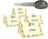 Baby shower Place CARDS or FOOD TENTS editable printable with yellow bee for boys and girls, instant download - bee01