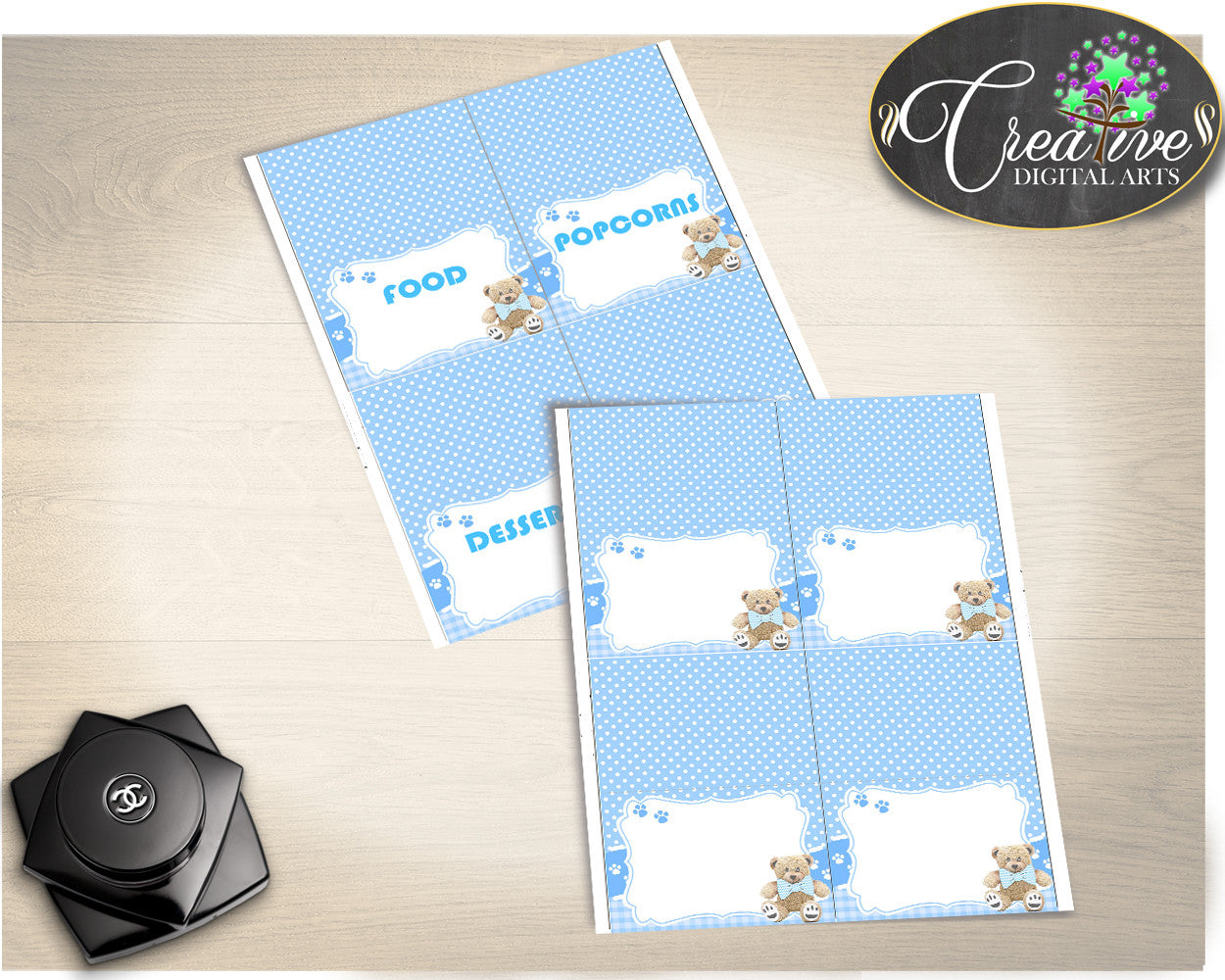 Baby shower Place CARDS or FOOD TENTS editable printable, teddy bear baby shower, boy baby shower, digital pdf, instant download - tb001