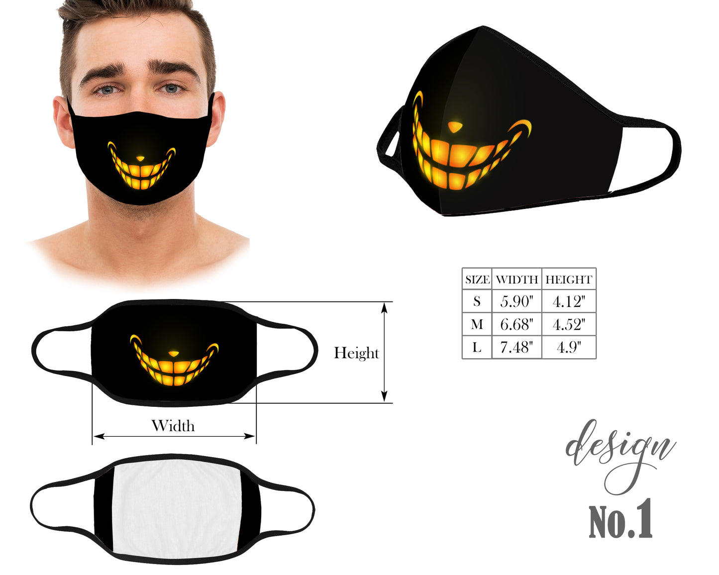 Cute Scary Mouth Mask, Face Cover With Filter Pocket, Kids and Adult Face Mask With Elastic Straps, Washable and Reusable Protective Mask Essential Worker, Unisex