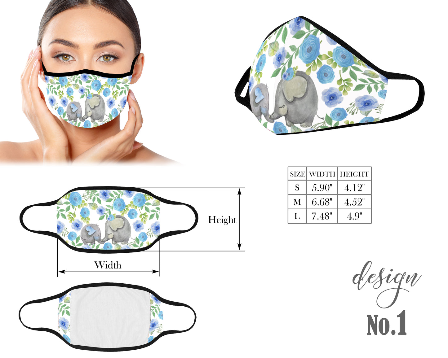 Mouth Mask, Protective Face Mask, Reusable Mask, Washable Mask, Dust Mask, Mask With Filter Pocket, Kids Mask, Adult Mask, Children Mask, Elephant Bee Butterfly Flowers