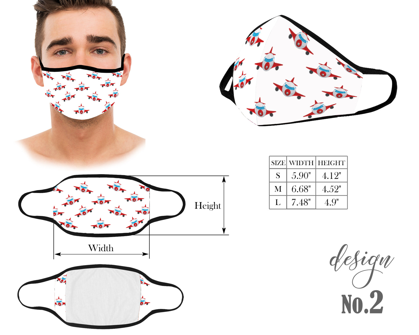 Unisex Kids and Adult Face Mask, Airplane Cars Dredge Protective Mask, Washable and Reusable Mouth Mask, Anti Dust With Filter Pocket