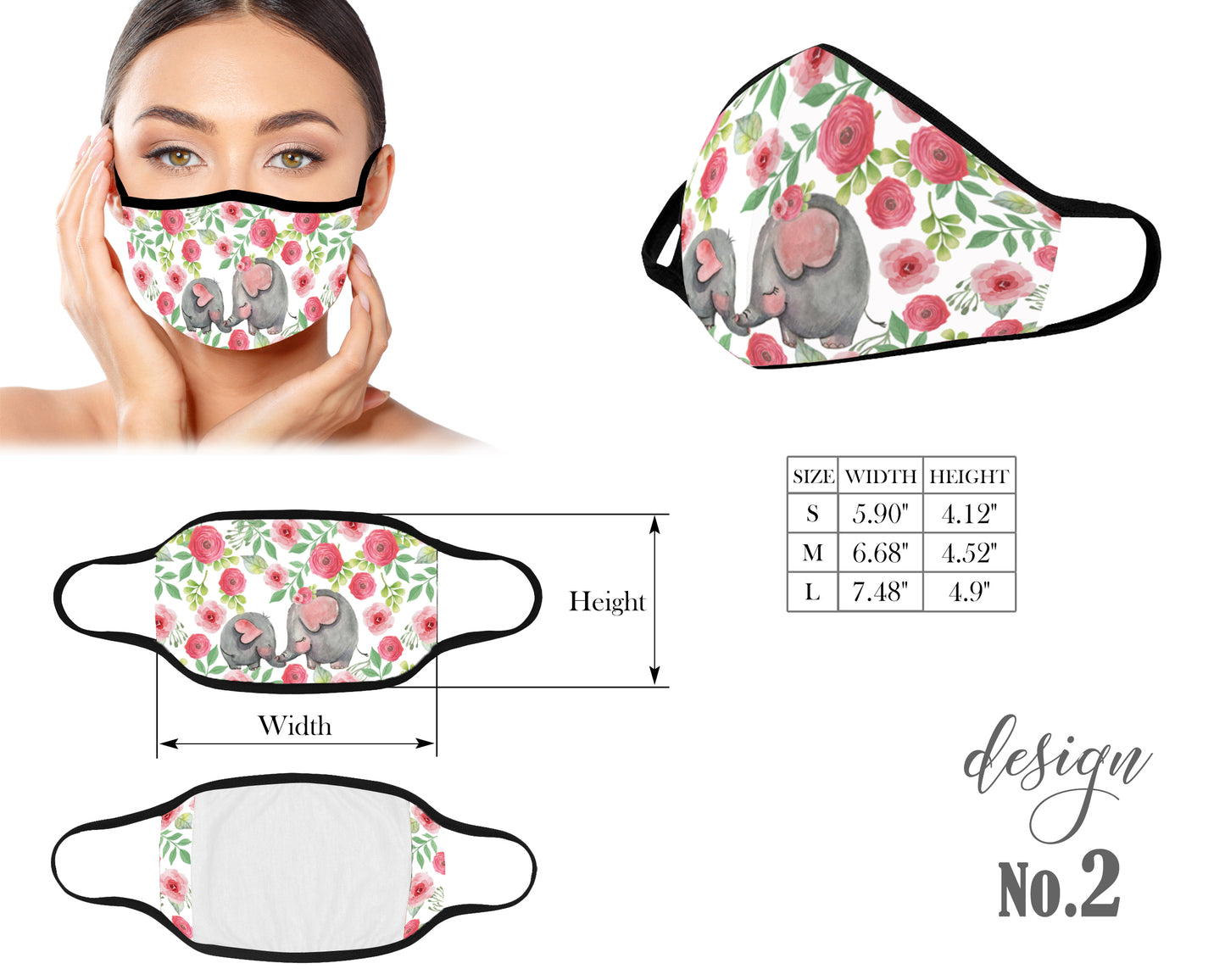 Mouth Mask, Protective Face Mask, Reusable Mask, Washable Mask, Dust Mask, Mask With Filter Pocket, Kids Mask, Adult Mask, Children Mask, Elephant Bee Butterfly Flowers