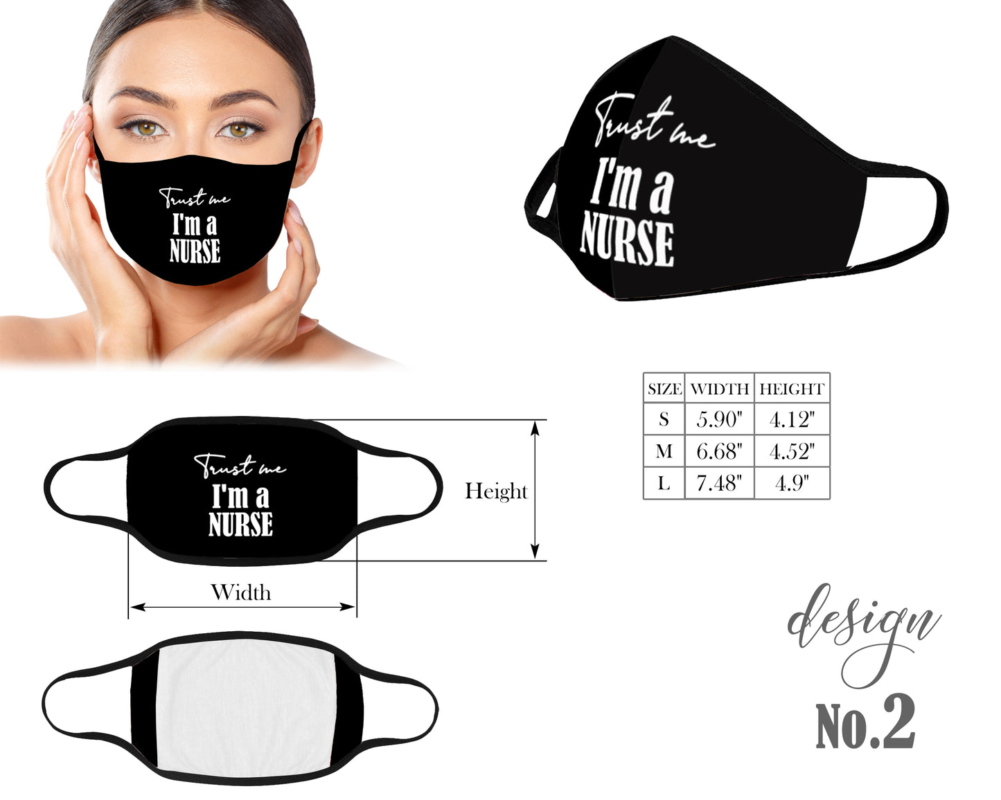 Nurse Face Mask, Washable and Reusable Mouth Mask, Unisex Kids and Adult Protective Mask, Anti Dust With Filter Pocket, Customized Mask