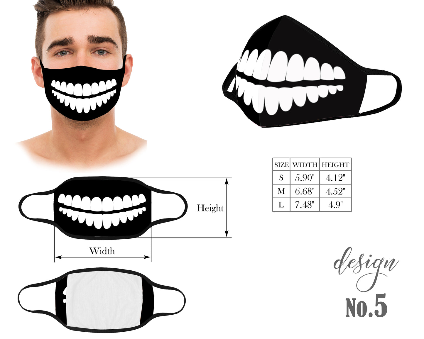 Cute Scary Mouth Mask, Face Cover With Filter Pocket, Kids and Adult Face Mask With Elastic Straps, Washable and Reusable Protective Mask Essential Worker, Unisex