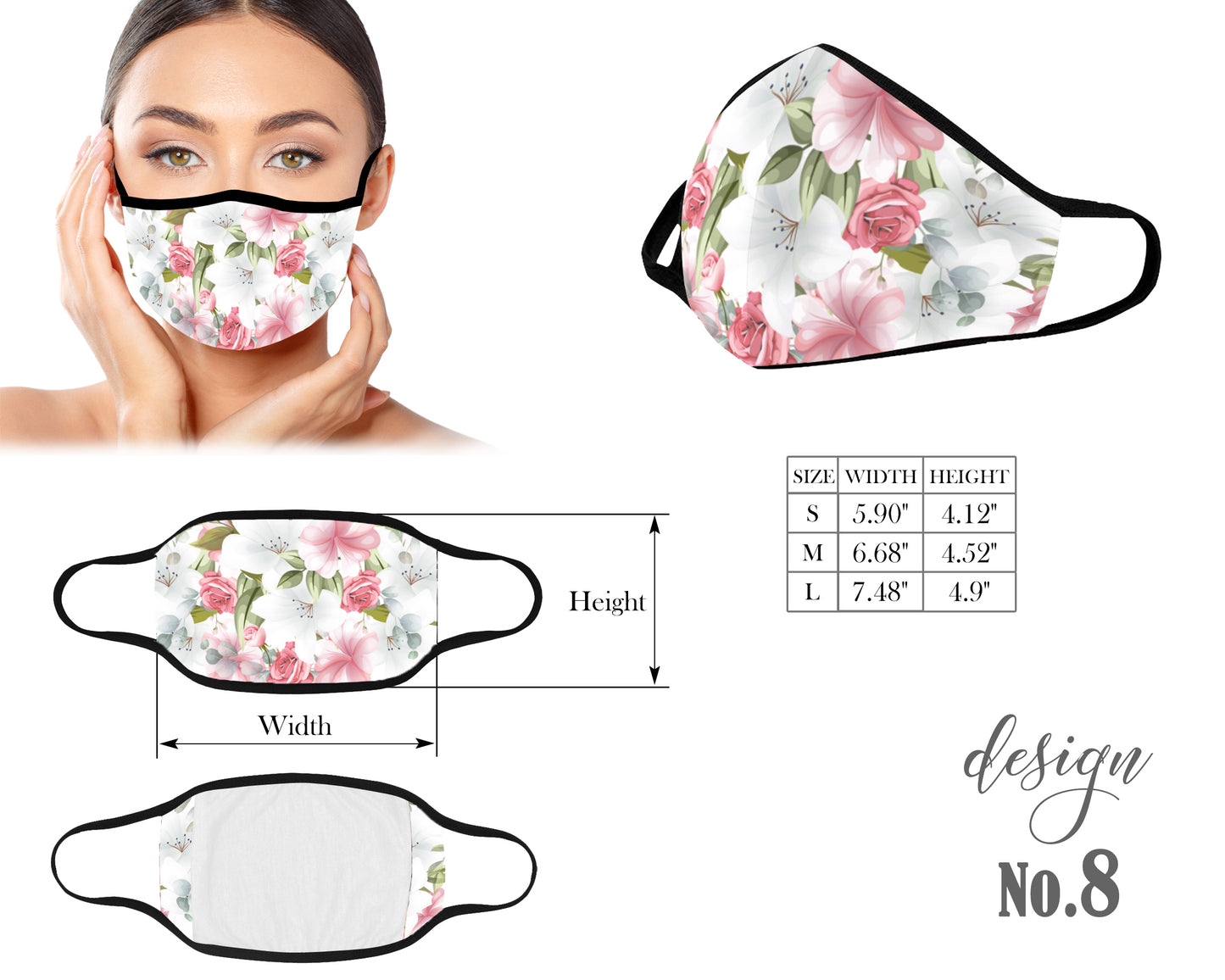 Floral Face Mask, Protective Mouth Mask, Reusable Mask, Washable Mask, Dust Mask, Kids and Adult Face Mask With Filter Pocket