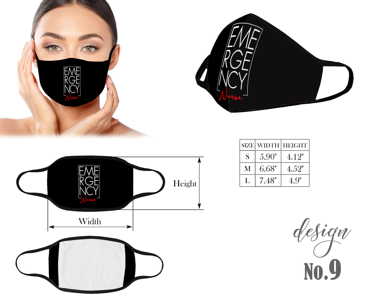 Nurse Face Mask, Washable and Reusable Mouth Mask, Unisex Kids and Adult Protective Mask, Anti Dust With Filter Pocket, Customized Mask