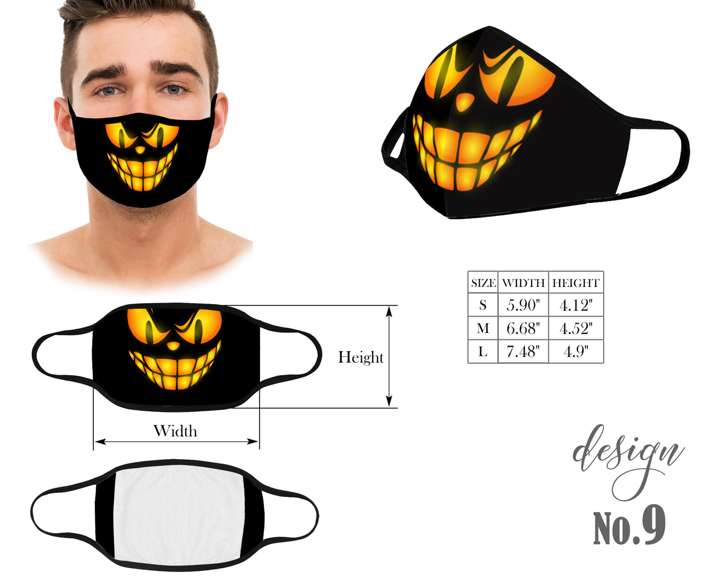 Cute Scary Mouth Mask, Face Cover With Filter Pocket, Kids and Adult Face Mask With Elastic Straps, Washable and Reusable Protective Mask Essential Worker, Unisex