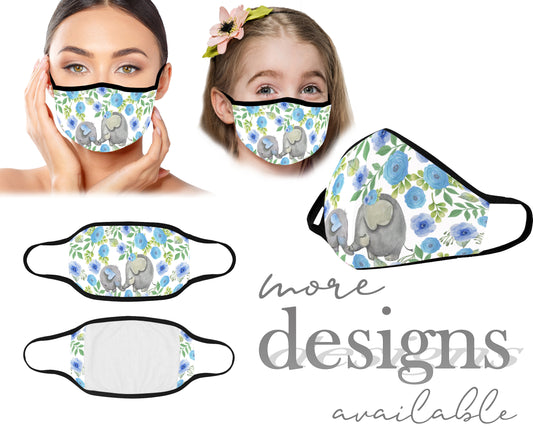 Mouth Mask, Protective Face Mask, Reusable Mask, Washable Mask, Dust Mask, Mask With Filter Pocket, Kids Mask, Adult Mask, Children Mask, Elephant Bee Butterfly Flowers