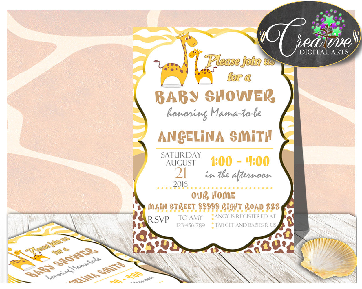 Giraffe INVITATION editable baby shower boy or girl, gender neutral printable, digital files, editable giraffe, instant download - sa001