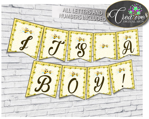 Baby shower BANNER decoration printable with yellow bee, all letters, digital files, instant download - bee01